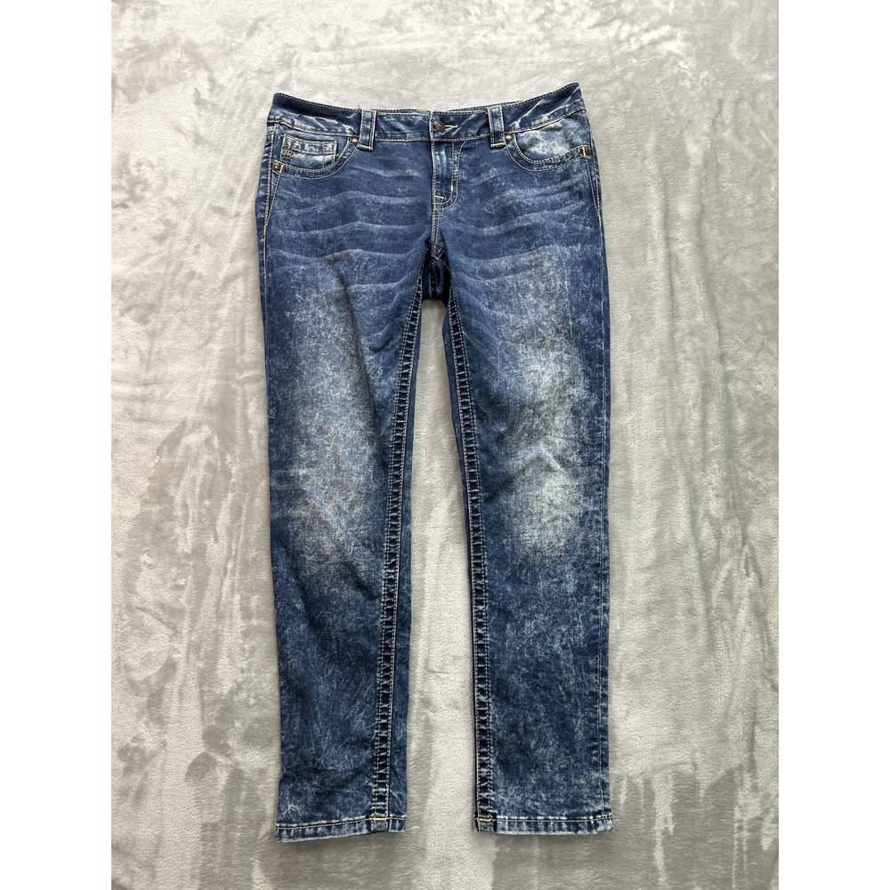 Miss Me Jean Women 31 W34 Blue Stone Wash Low Rise Signature Skinny Thick Stitch